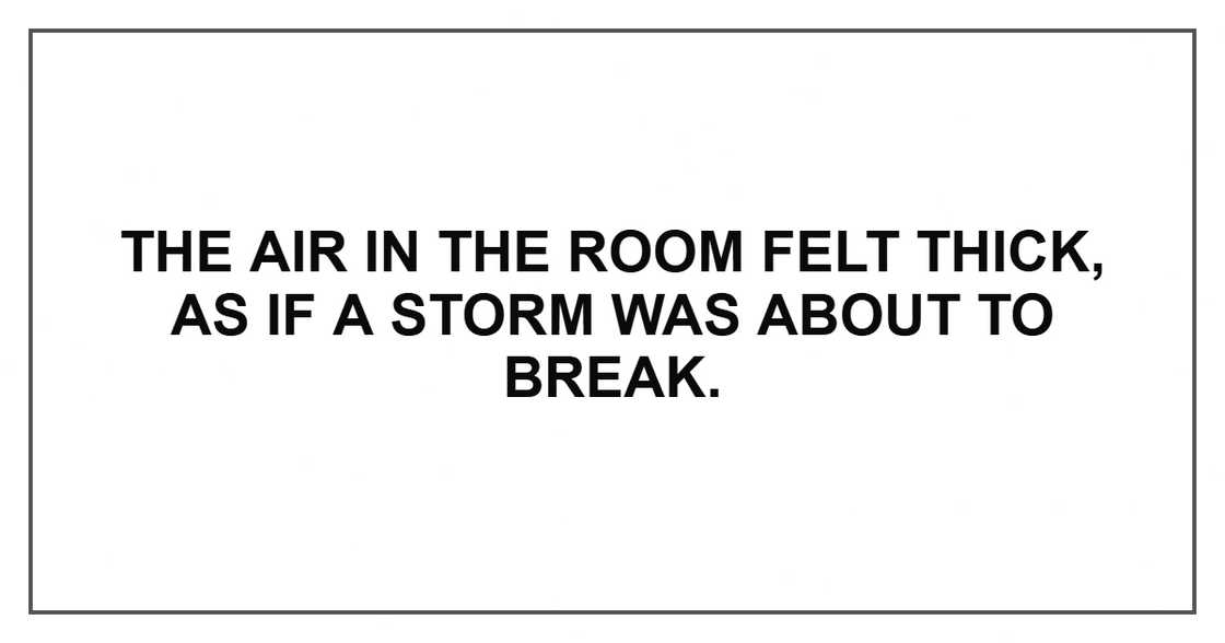 The air in the room felt thick, as if a storm was about to break. The air in the room felt thick, as if a storm was about to break.