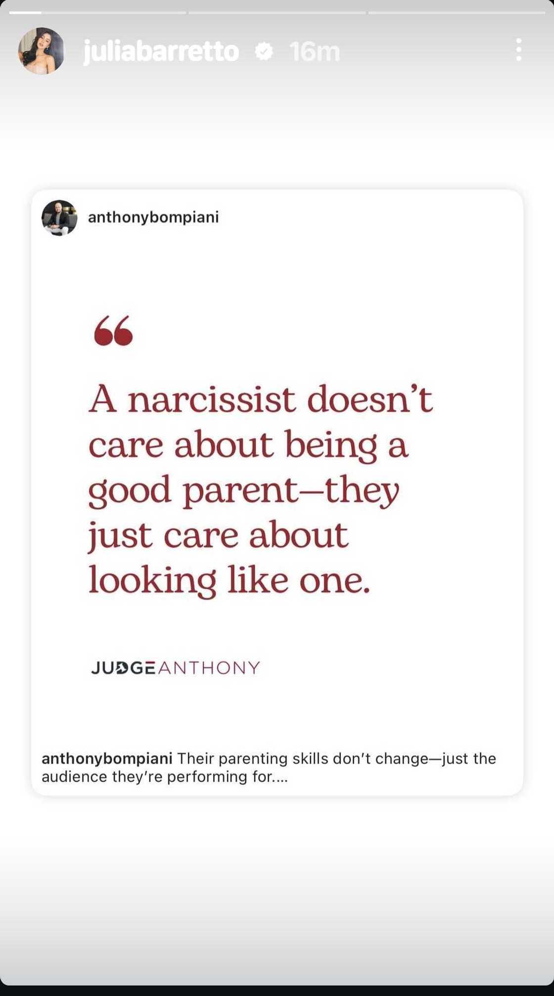 Julia Barretto, may cryptic posts ukol sa pagiging 'narcissist' Julia Barretto, may cryptic posts ukol sa pagiging 'narcissist'