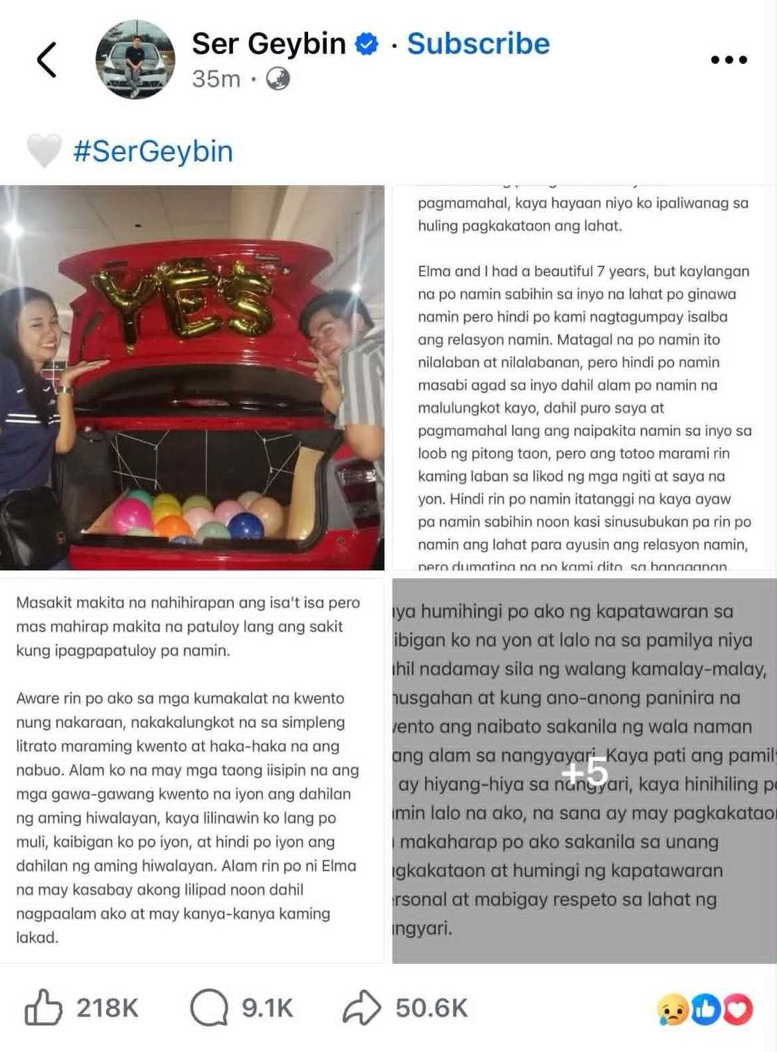 Ser Geybin, binasag ang katahimikan sa hiwalayan nila ni Elma matapos ang 7 taon Ser Geybin, binasag ang katahimikan sa hiwalayan nila ni Elma matapos ang 7 taon