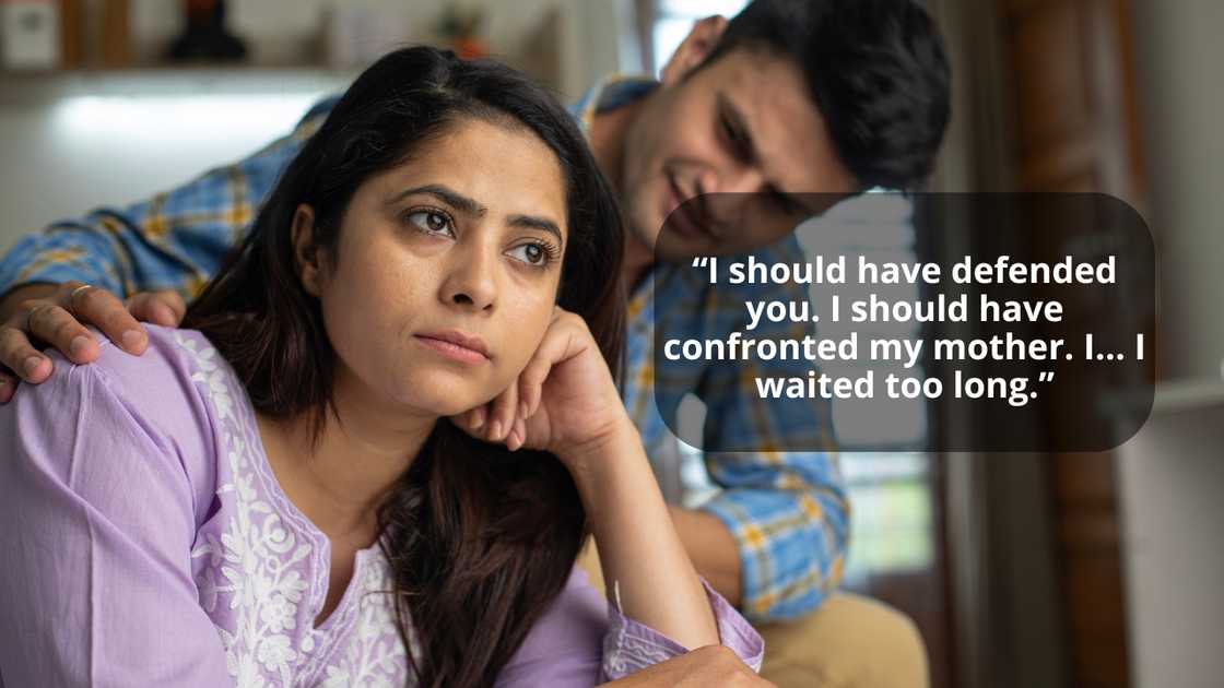 A man apologises to his wife A man apologises to his wife