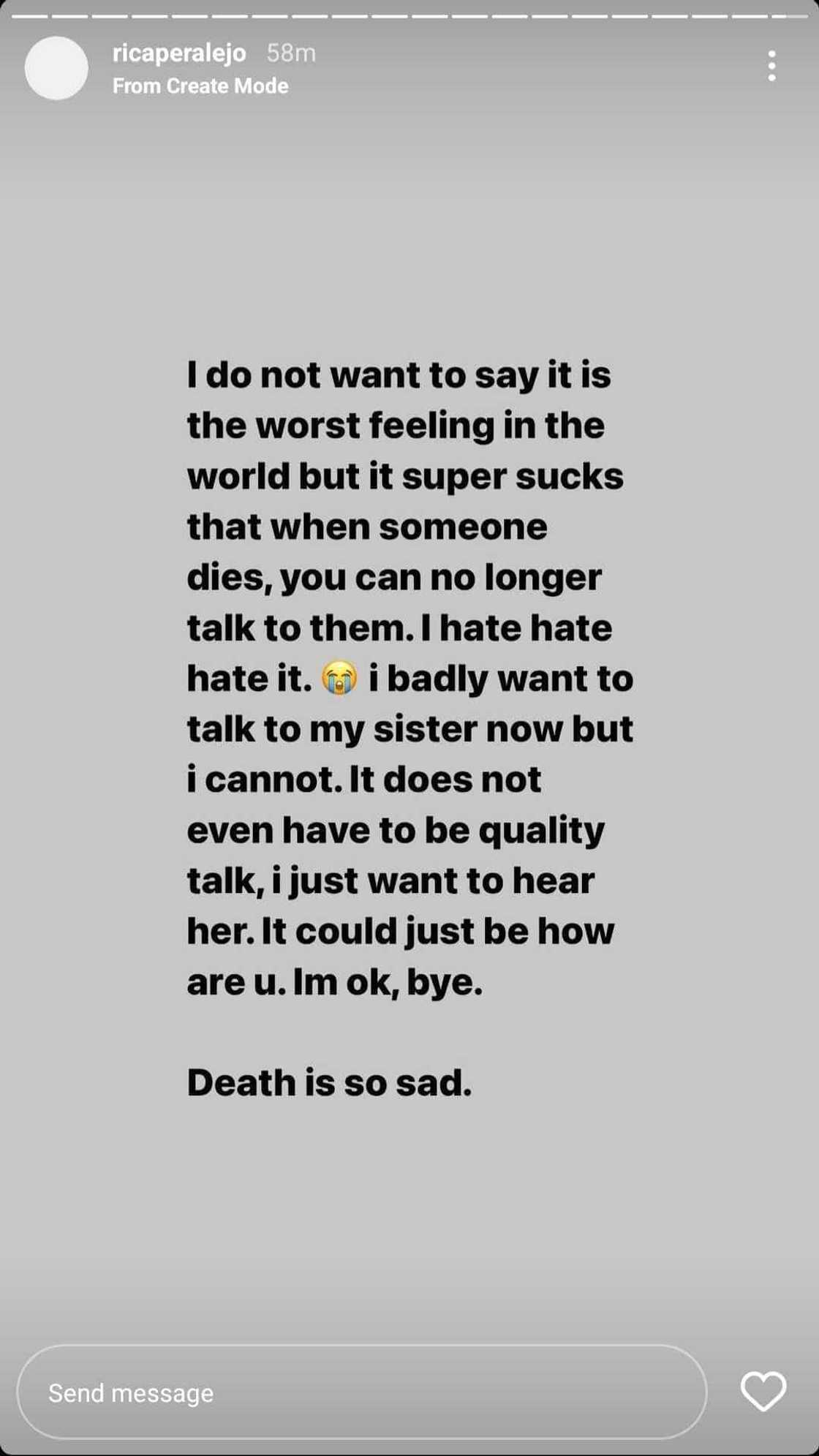Rica Peralejo mourns passing of her "ate" in viral post; pens heartbreaking note Rica Peralejo mourns passing of her "ate" in viral post; pens heartbreaking note