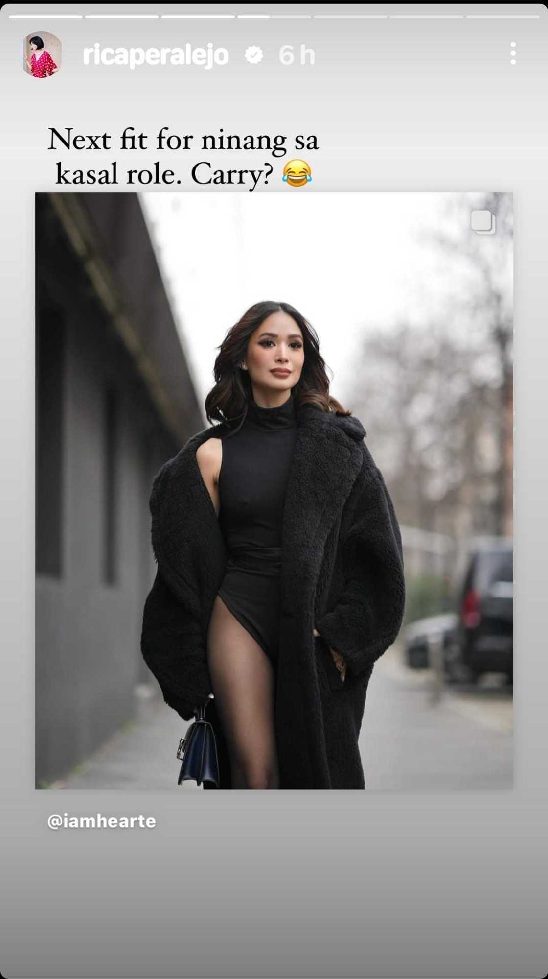 Rica Peralejo, may makulit na caption nang i-share ang all-black OOTD ni Heart Evangelista