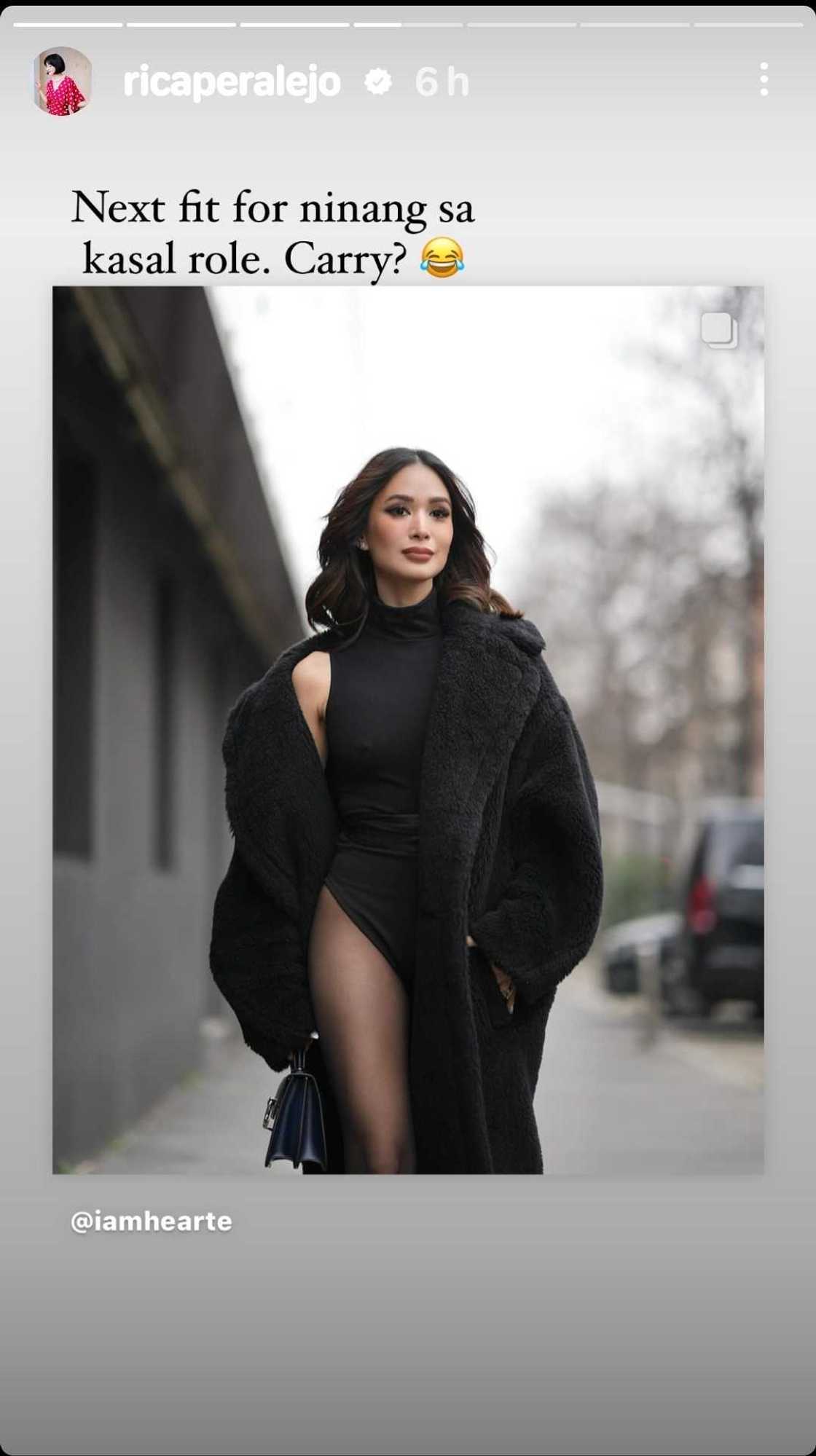 Rica Peralejo, may makulit na caption nang i-share ang all-black OOTD ni Heart Evangelista Rica Peralejo, may makulit na caption nang i-share ang all-black OOTD ni Heart Evangelista