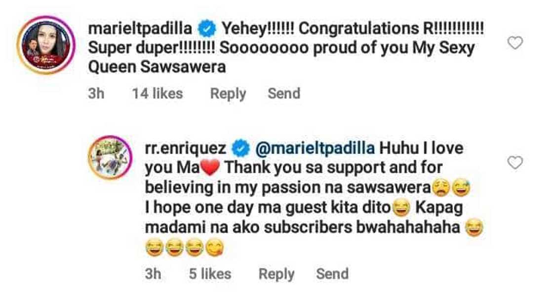 Mariel Padilla, RR Enriquez, nagpalitan ng sweet comments ukol sa ‘sawsawera’ vlog ni RR Mariel Padilla, RR Enriquez, nagpalitan ng sweet comments ukol sa ‘sawsawera’ vlog ni RR