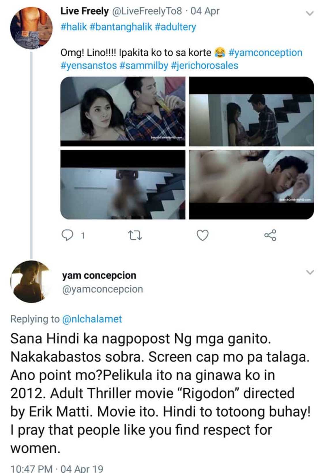 Netizens react to Yam Concepcion calling out those who spread her intimate scenes in Rigodon Netizens react to Yam Concepcion calling out those who spread her intimate scenes in Rigodon