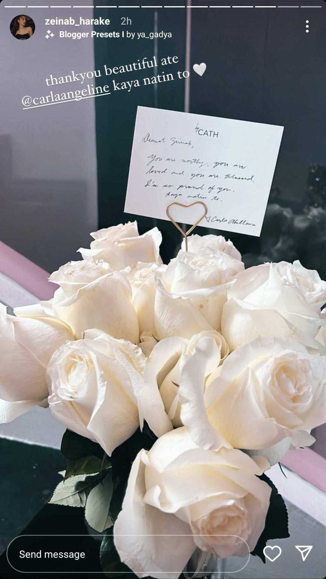 Zeinab Harake, nakatanggap ng flowers at sweet message mula kay Carla Abellana Zeinab Harake, nakatanggap ng flowers at sweet message mula kay Carla Abellana