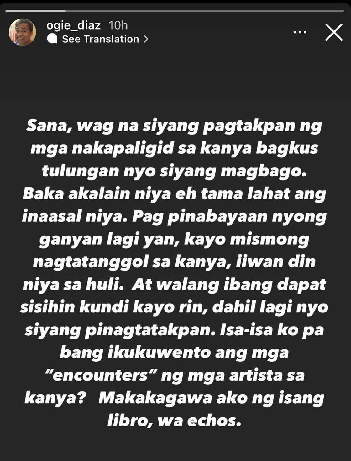 Ogie Diaz's cryptic post on people "covering up" for a personality goes viral Ogie Diaz's cryptic post on people "covering up" for a personality goes viral