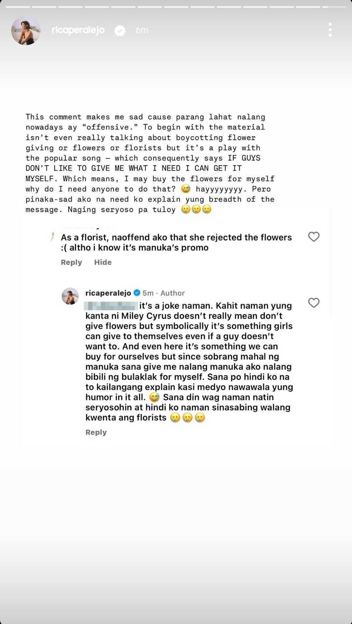 Rica Peralejo, nawindang sa "na-offend" na komento ng netizen: "It's a joke"