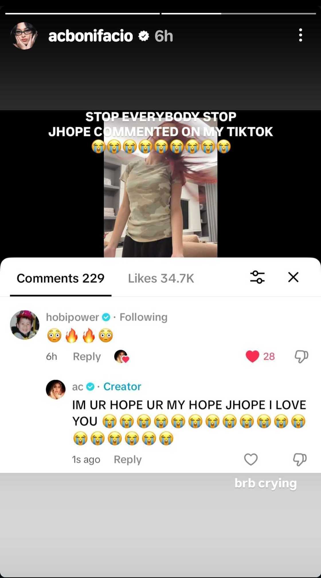 BTS member leaves comment on AC Bonifacio's dance video BTS member leaves comment on AC Bonifacio's dance video
