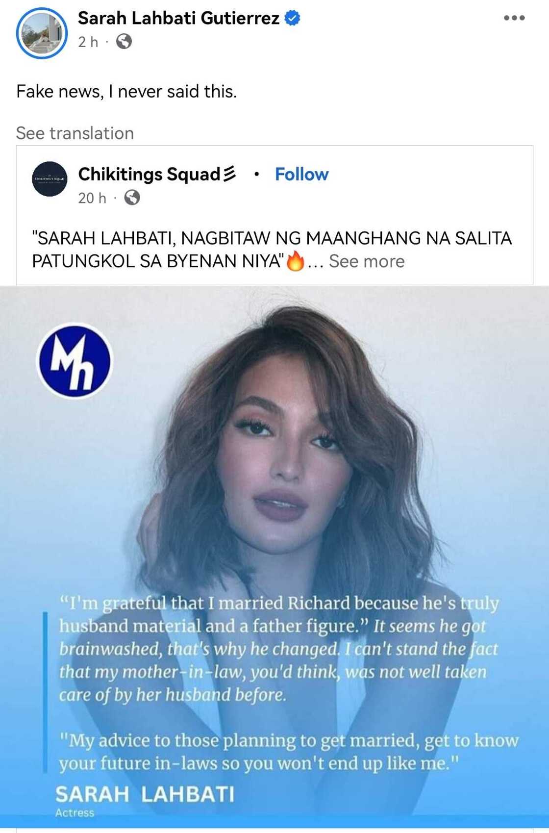 Sarah Lahbati Gutierrez on Facebook courtesy of Fashion Pulis