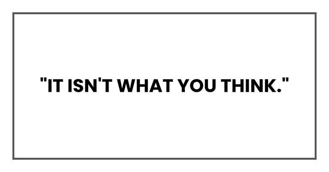 "It isn't what you think." "It isn't what you think."