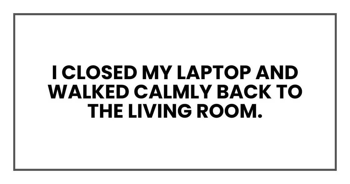 I closed my laptop and walked calmly back to the living room.