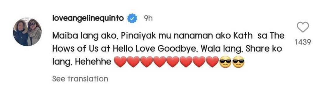 Angeline Quinto, biglang napa-emote sa post ni Kathryn Bernardo: "Share ko lang"