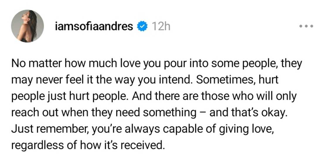 Sofia Andres, nagbahagi ng mensahe tungkol sa pagmamahal Sofia Andres, nagbahagi ng mensahe tungkol sa pagmamahal