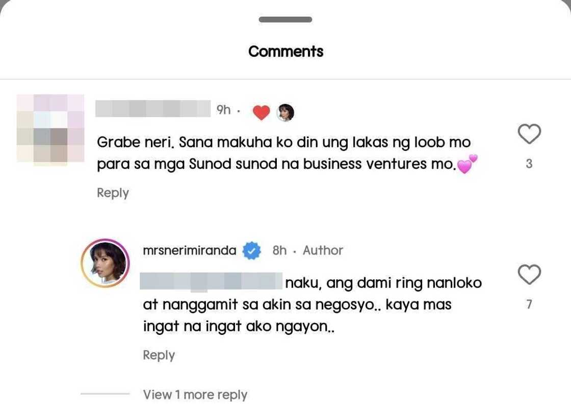 Neri Naig responds to a netizen who praised her business ventures