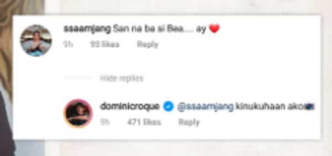 Dominic Roque's response to netizen asking where Bea was sends kilig vibes Dominic Roque's response to netizen asking where Bea was sends kilig vibes