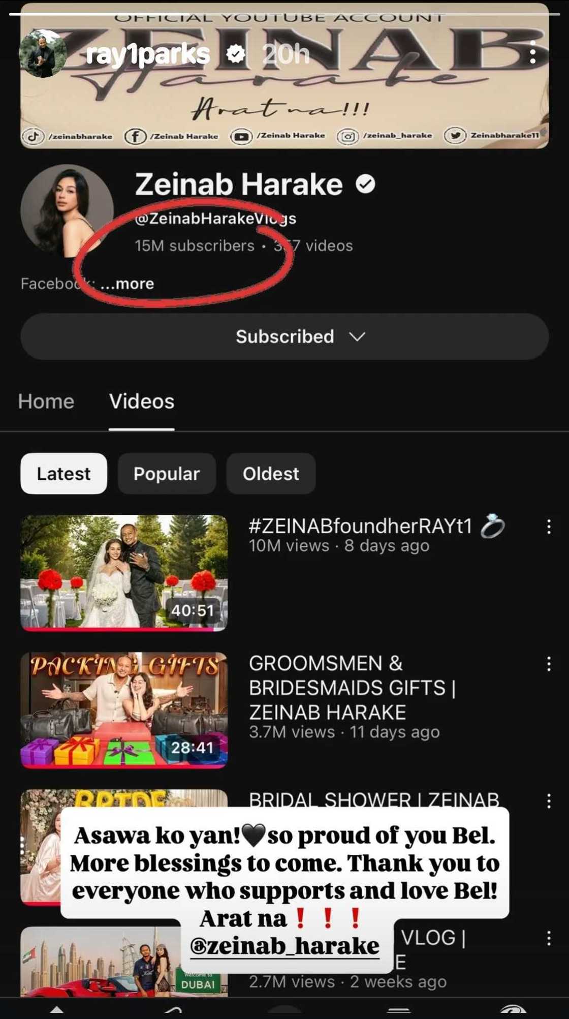 Ray Parks Jr. reacts to Zeinab Harake hitting 15 million subscribers on YouTube Ray Parks Jr. reacts to Zeinab Harake hitting 15 million subscribers on YouTube