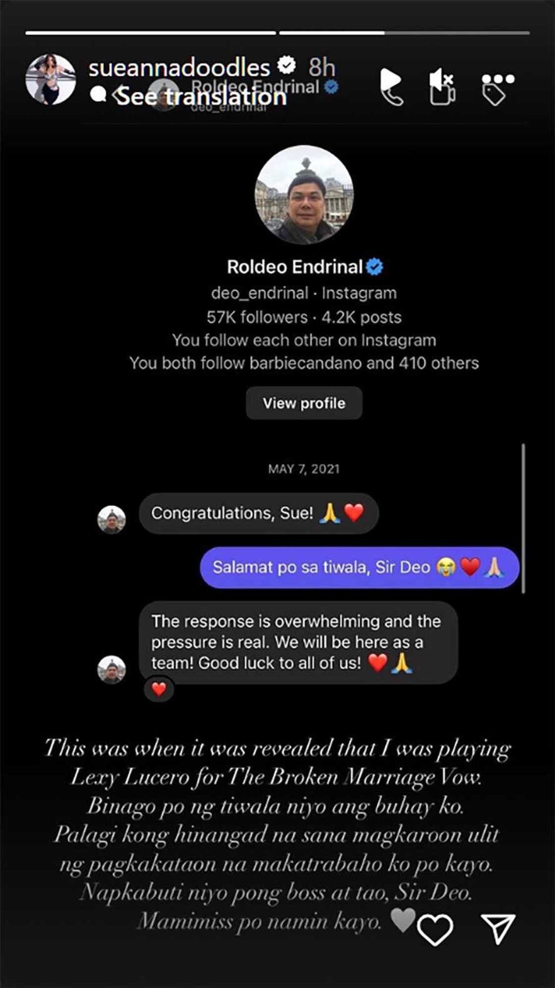 Sue Ramirez, ibinahagi mensahe ni Deo Endrinal nang makuha niya role sa "The Broken Marriage Vow" Sue Ramirez, ibinahagi mensahe ni Deo Endrinal nang makuha niya role sa "The Broken Marriage Vow"