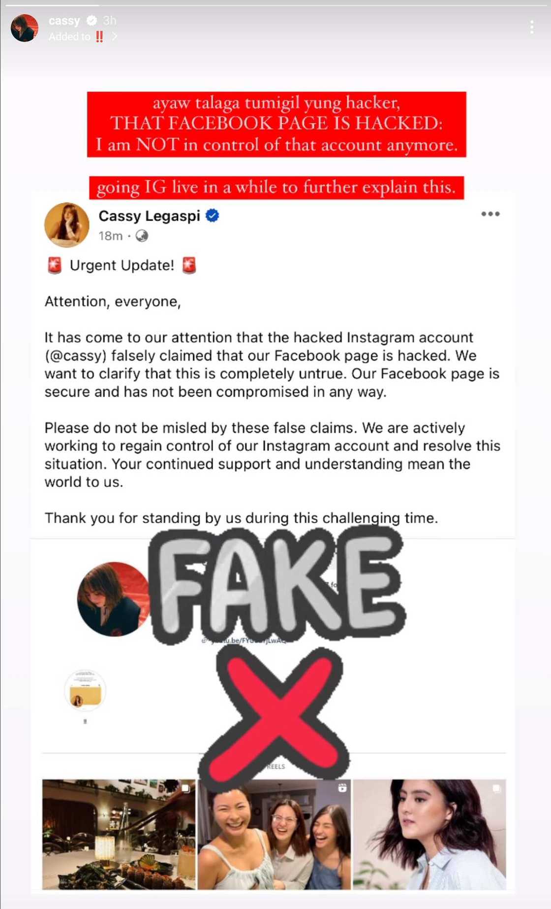 Cassy Legaspi, rumesbak sa post ng Facebook page niyang aniya ay na-hack Cassy Legaspi, rumesbak sa post ng Facebook page niyang aniya ay na-hack