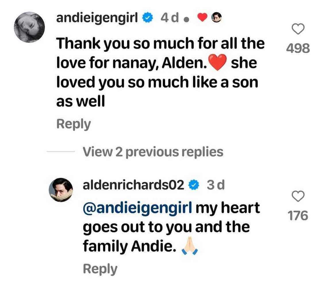 Alden Richards pens heartfelt reply to Andi Eigenmann's comment on his tribute to Jaclyn Jose