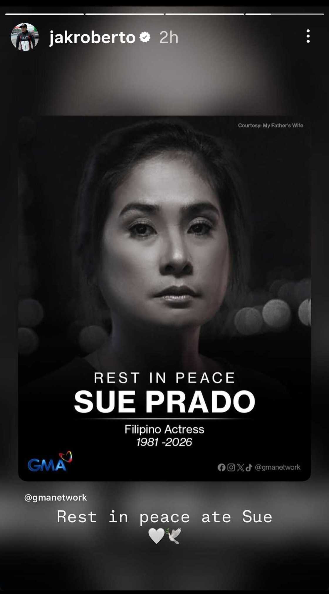 Jak Roberto, nag-alay ng tribute para kay Sue Prado Jak Roberto, nag-alay ng tribute para kay Sue Prado