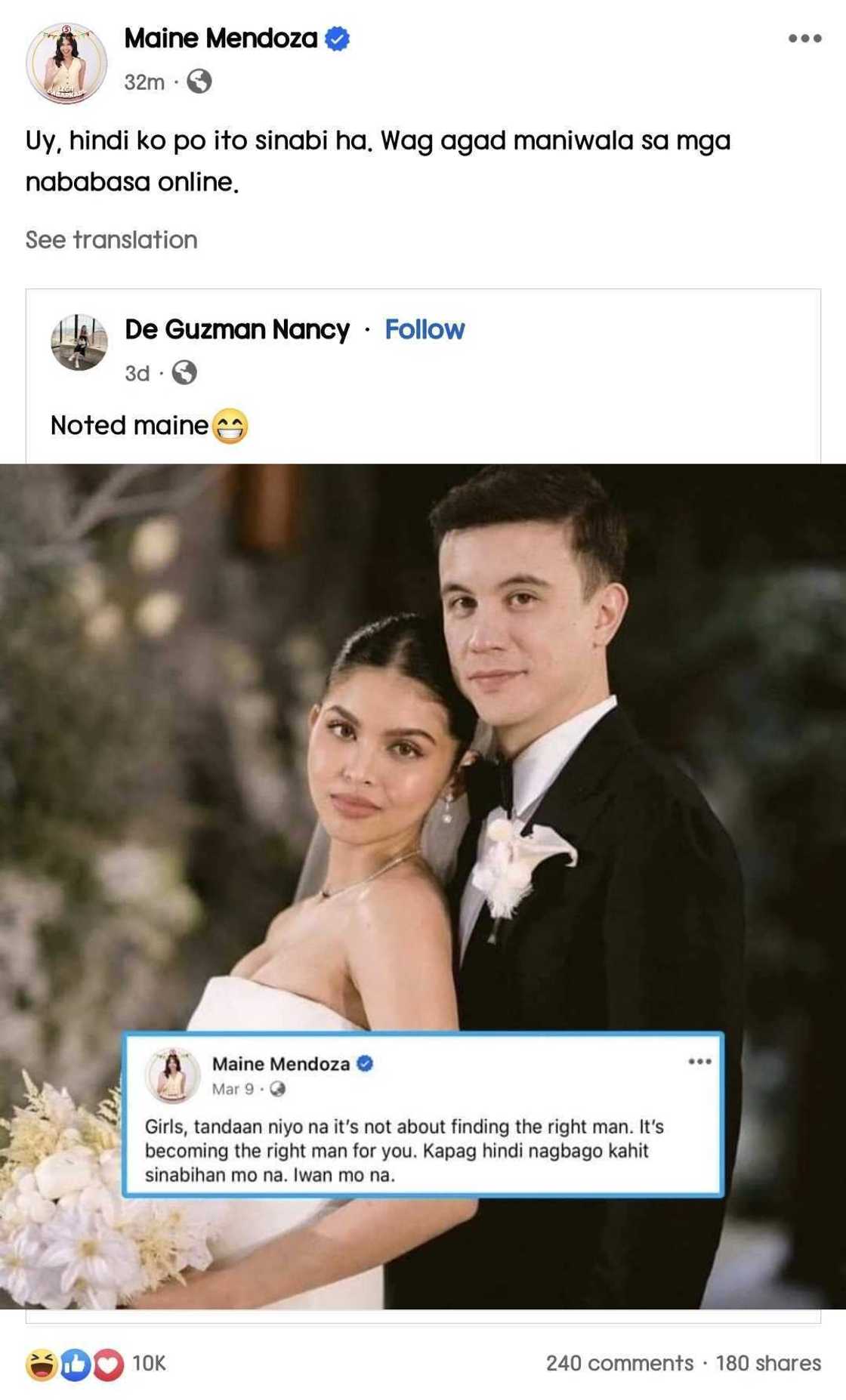 Maine Mendoza debunks fake quote card: "Hindi ko po ito sinabi ha"