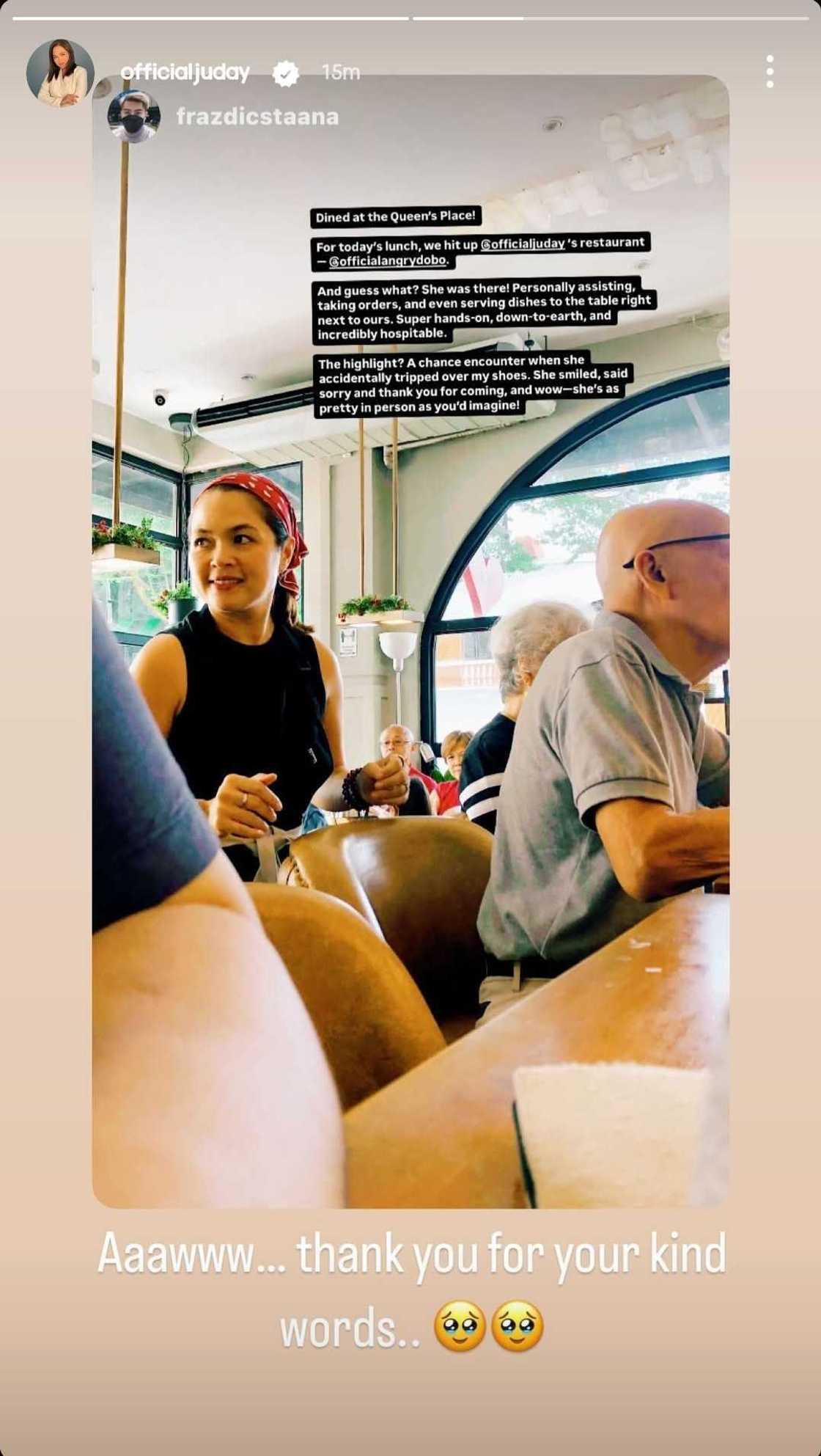 Judy Ann Santos, naantig sa post ng isang netizen na kumain sa restaurant niya Judy Ann Santos, naantig sa post ng isang netizen na kumain sa restaurant niya
