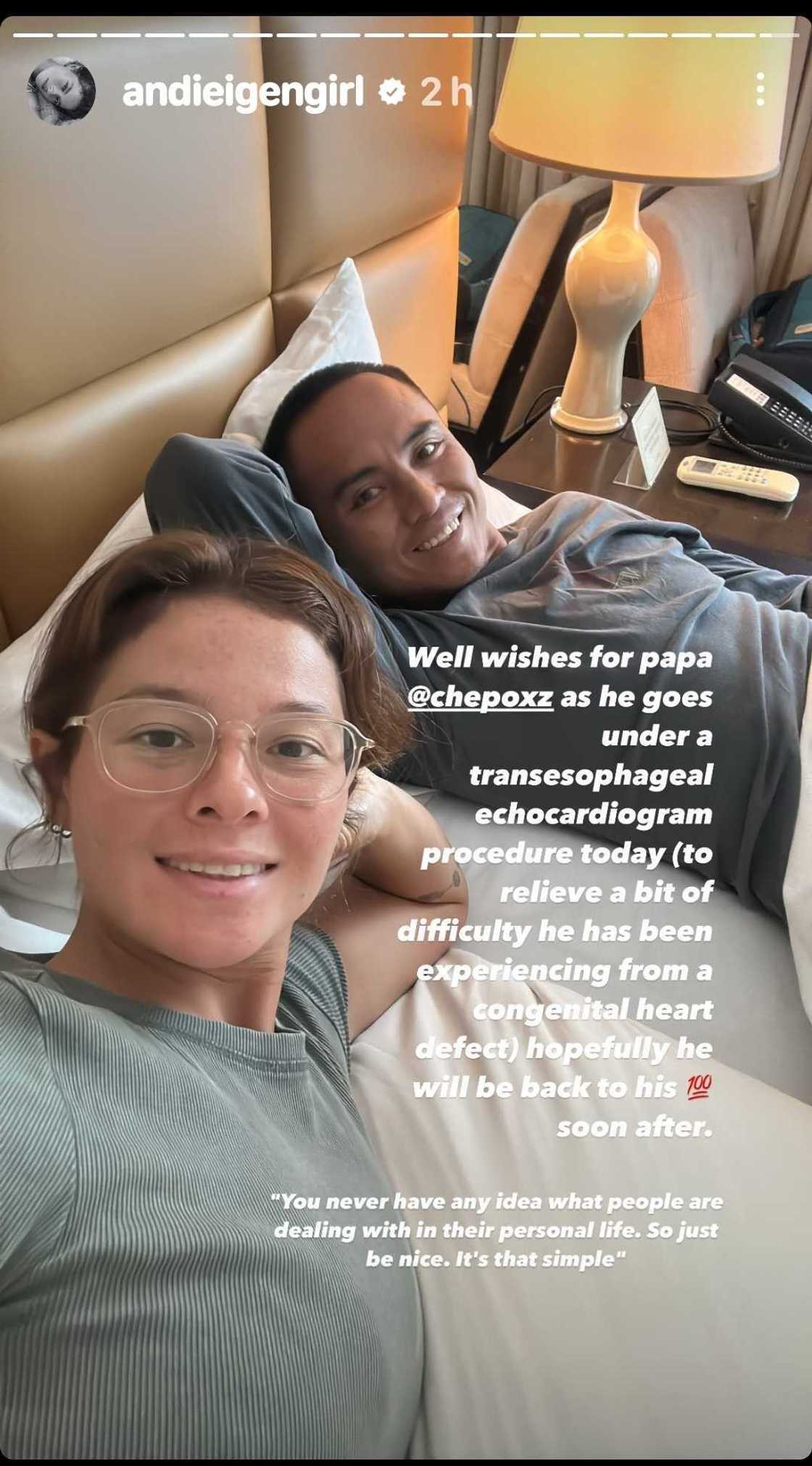 Andi Eigenmann sends well wishes to Philmar Alipayo who undergoes transesophageal echocardiogram