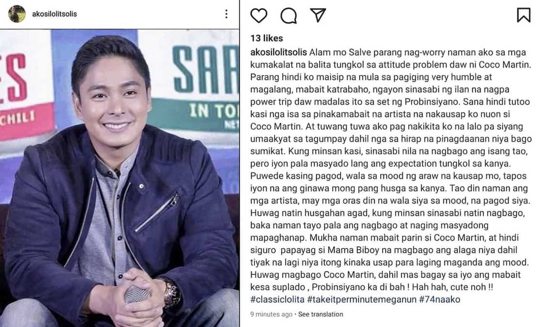 Lolit Solis, nag-alala sa balitang may "attitude problem" umano si Coco Martin Lolit Solis, nag-alala sa balitang may "attitude problem" umano si Coco Martin