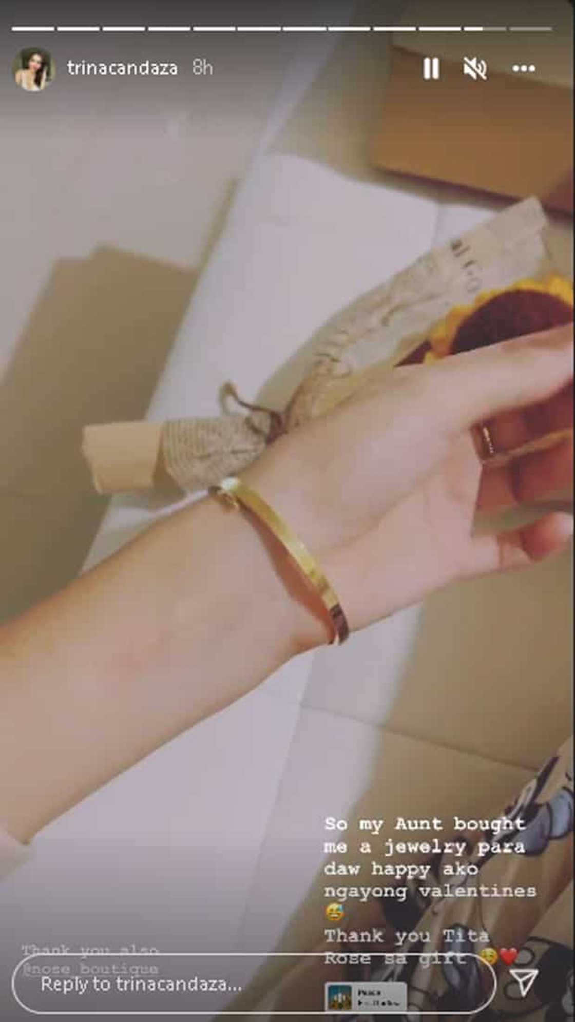 Trina Candaza, nag-post ng pasasalamat sa nagbigay ng bracelet para maging masaya siya sa Valentine's