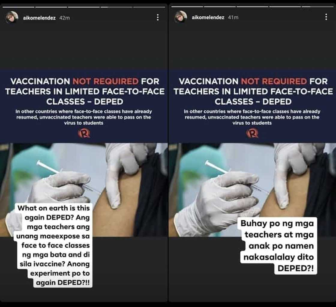 Aiko Melendez questions DepEd for not requiring teachers to be vaccinated Aiko Melendez questions DepEd for not requiring teachers to be vaccinated