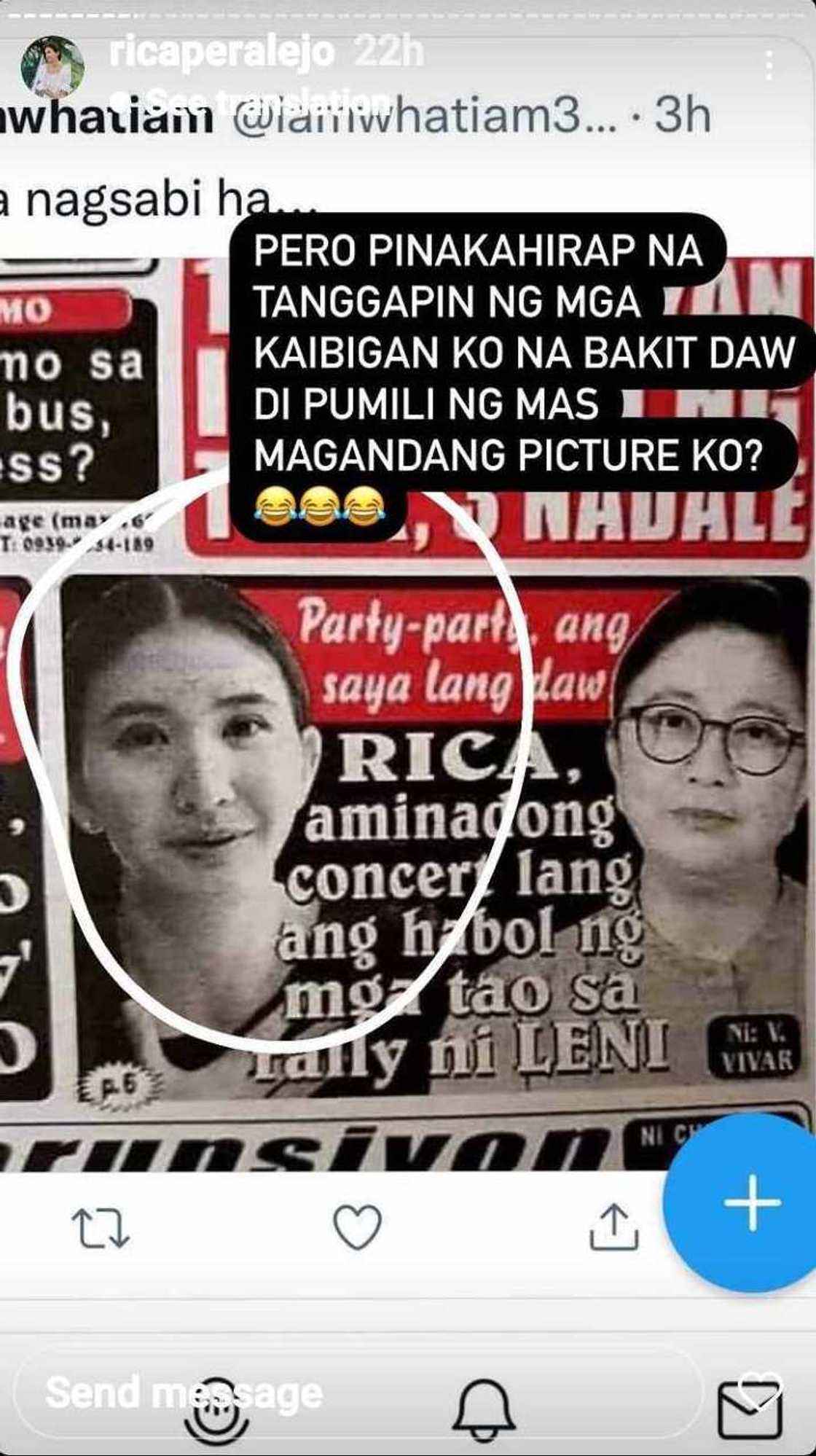 Rica Peralejo debunks tabloid’s headline mentioning her: “ibang-iba ang sinabi ko” Rica Peralejo debunks tabloid’s headline mentioning her: “ibang-iba ang sinabi ko”