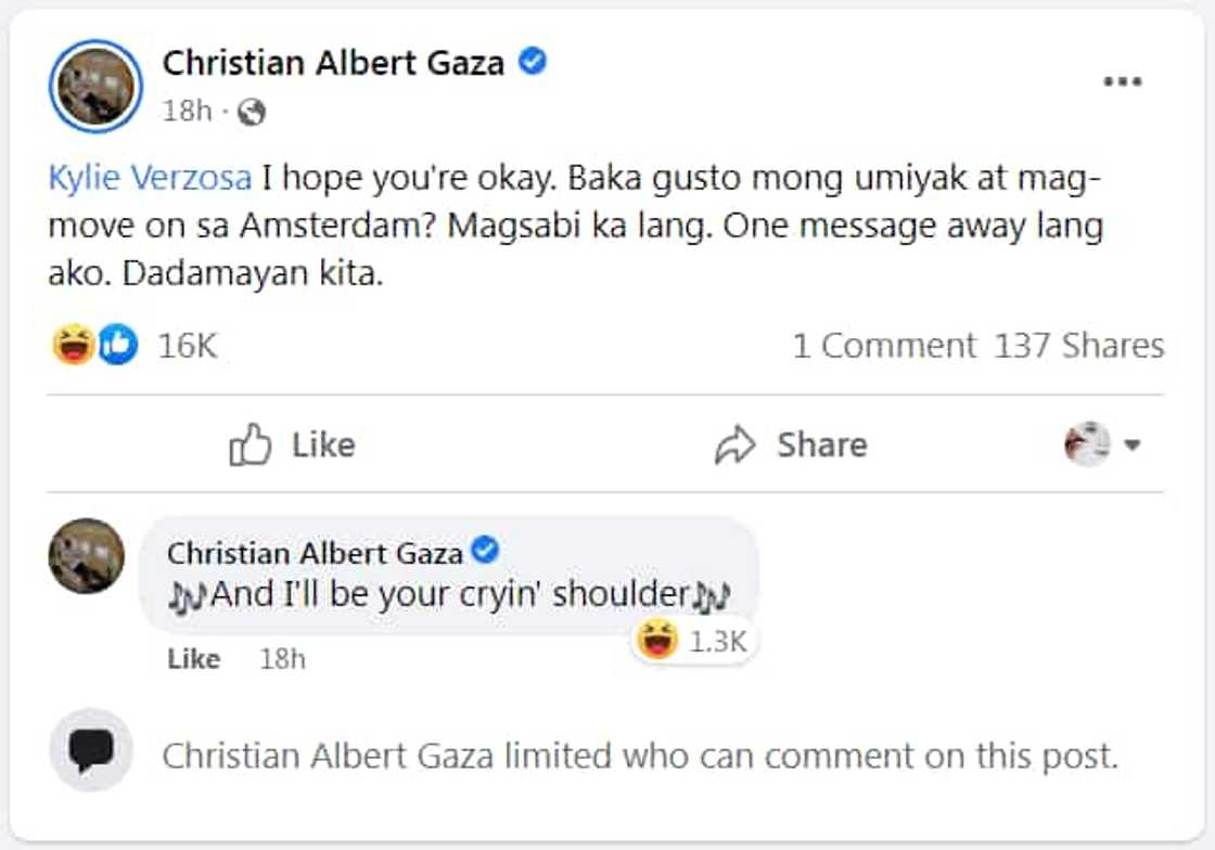 Xian Gaza, tinag si Kylie Verzosa sa isang post at niyaya ang beauty queen mag-Amsterdam Xian Gaza, tinag si Kylie Verzosa sa isang post at niyaya ang beauty queen mag-Amsterdam