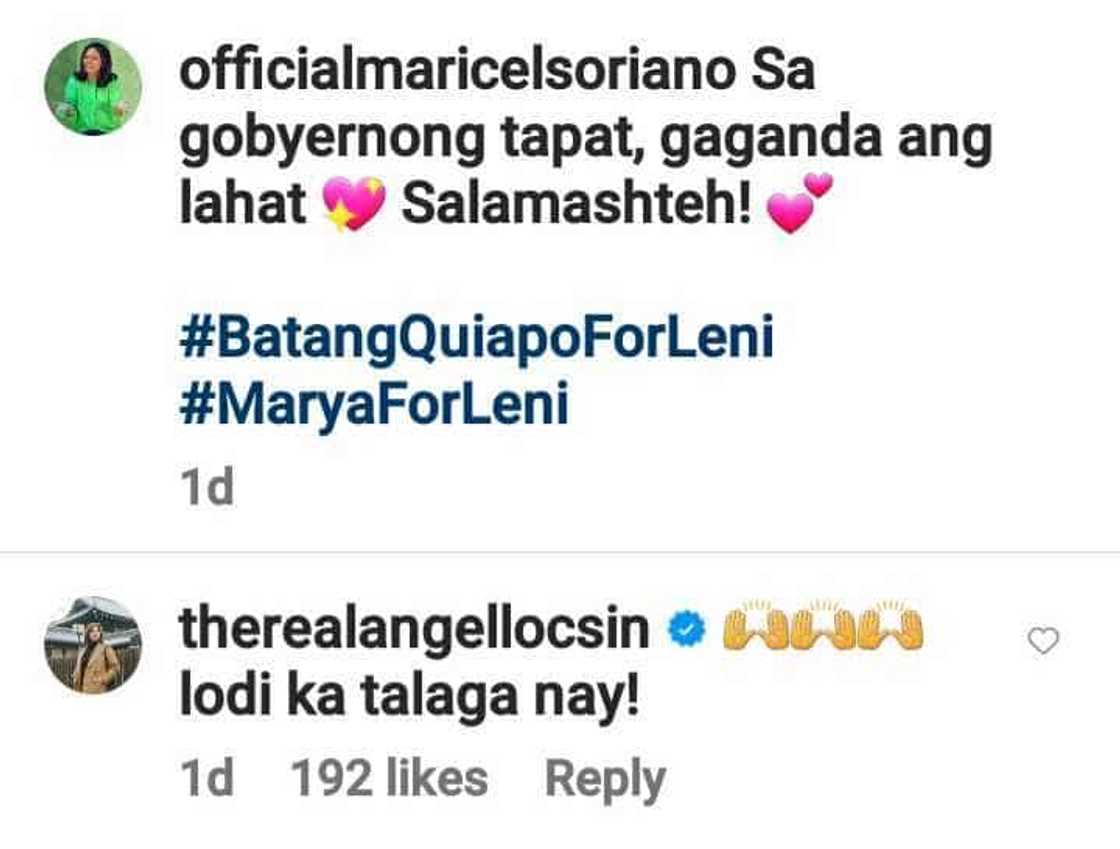 Angeline Locsin, ikinatuwa ang video ni Maricel Soriano na nagpapakita ng suporta kay VP Leni Angeline Locsin, ikinatuwa ang video ni Maricel Soriano na nagpapakita ng suporta kay VP Leni