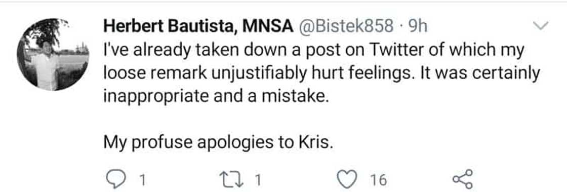 Herbert Bautista, nag-sorry kay Kris Aquino dahil sa "TOTGA" at "you deserve better" post