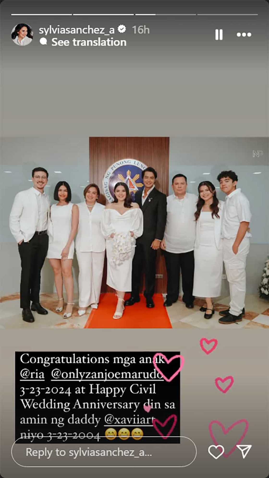 Sylvia Sanchez, binati sina Ria at Zanjoe, sabay gunita ng anibersaryo din ng kanyang kasal kay Art Sylvia Sanchez, binati sina Ria at Zanjoe, sabay gunita ng anibersaryo din ng kanyang kasal kay Art