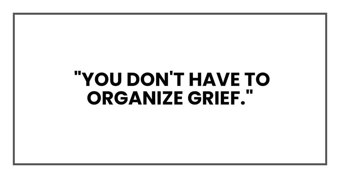 "You don't have to organize grief." "You don't have to organize grief."