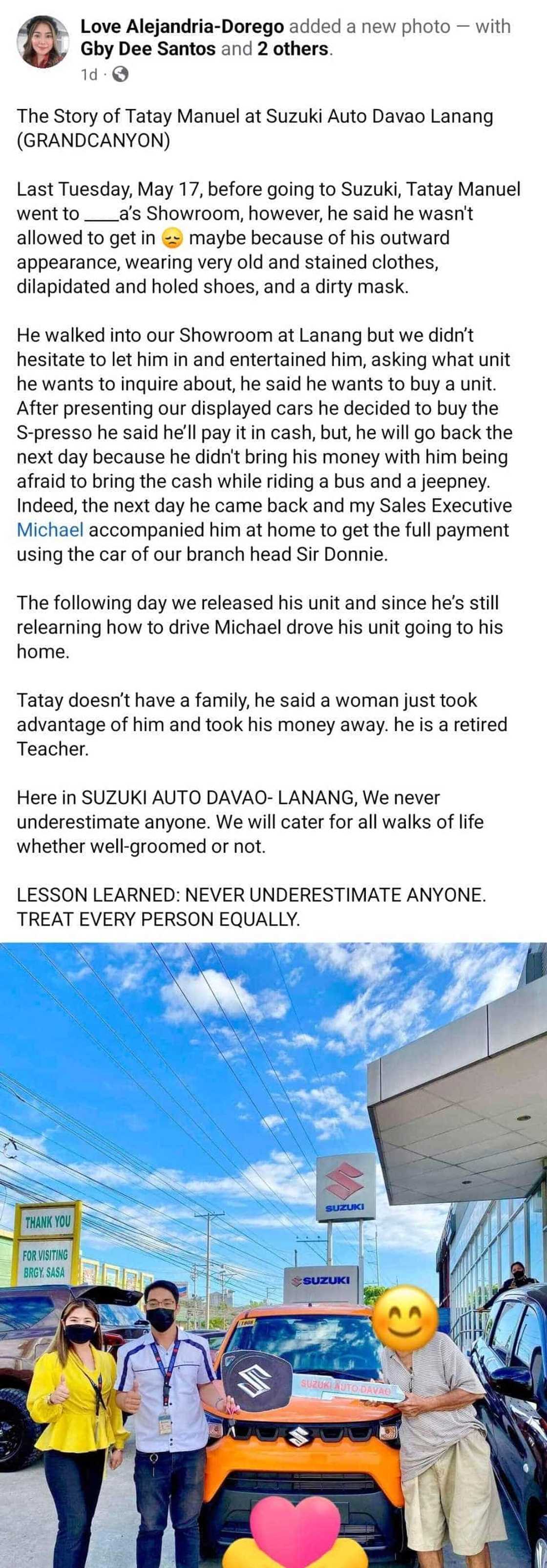 Lolo, hindi pinapasok sa showroom; nagbayad in cash sa ibang car dealership Lolo, hindi pinapasok sa showroom; nagbayad in cash sa ibang car dealership