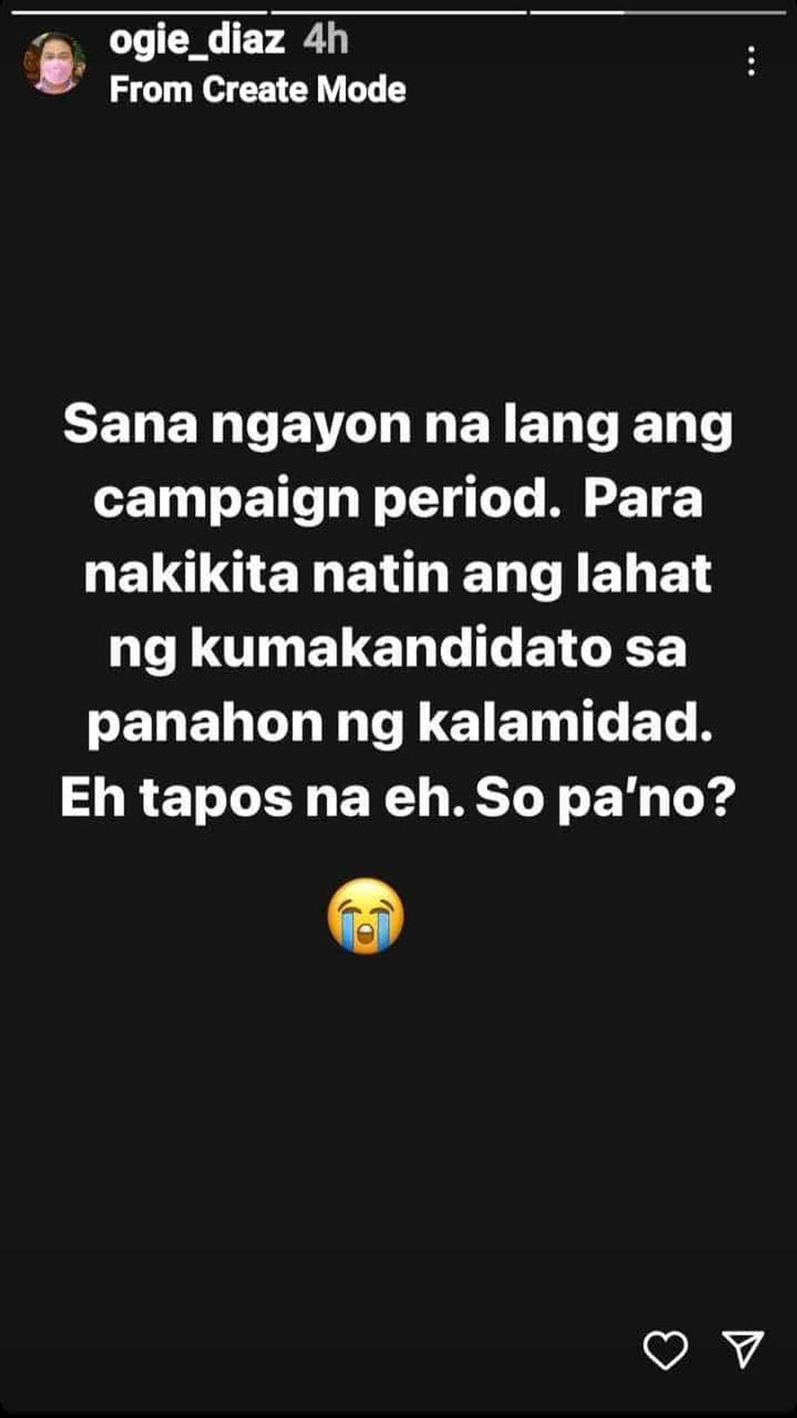 Ogie Diaz, hiniling na “sana ngayon na lang ang campaign period”