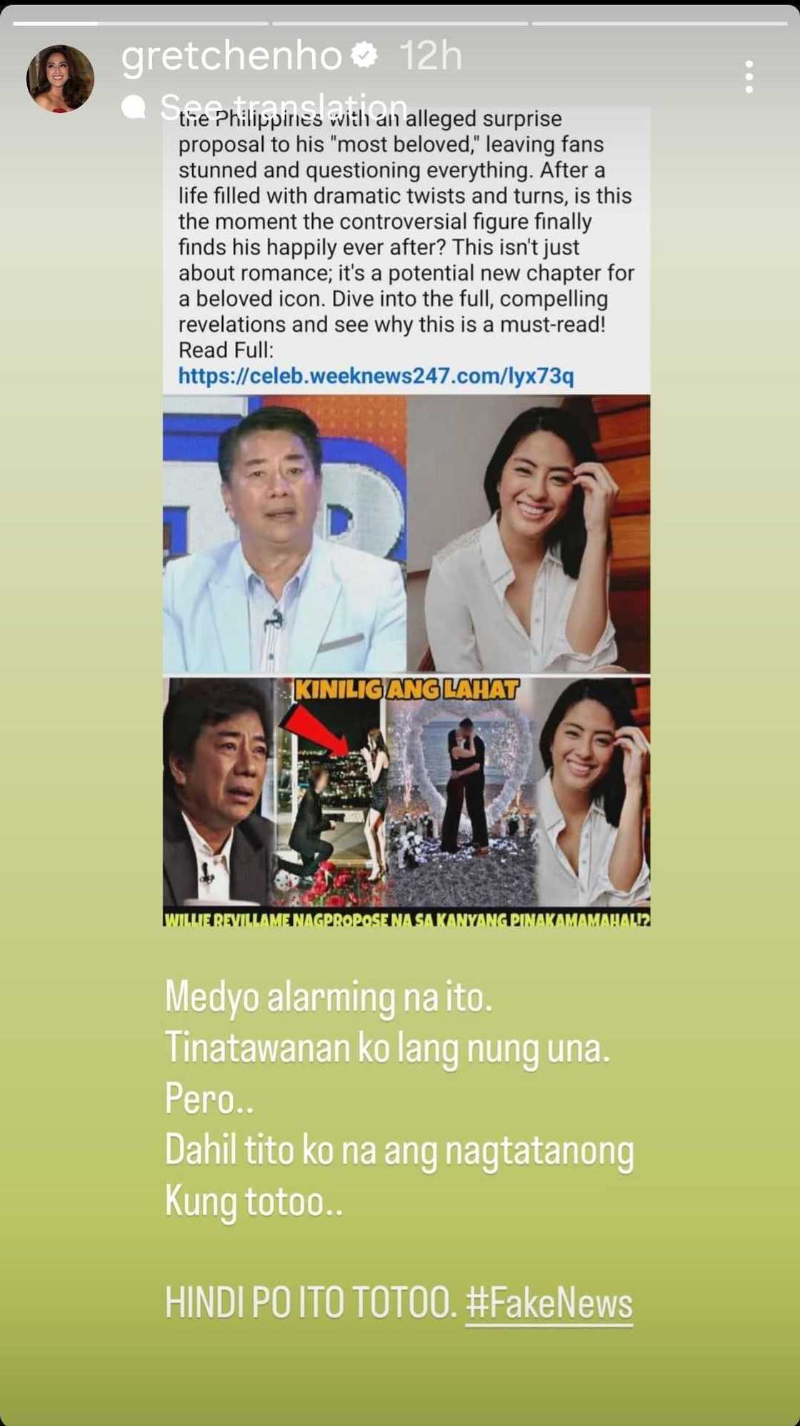 Gretchen Ho on fake wews about her, Willie Revillame: “Medyo alarming na ito”
