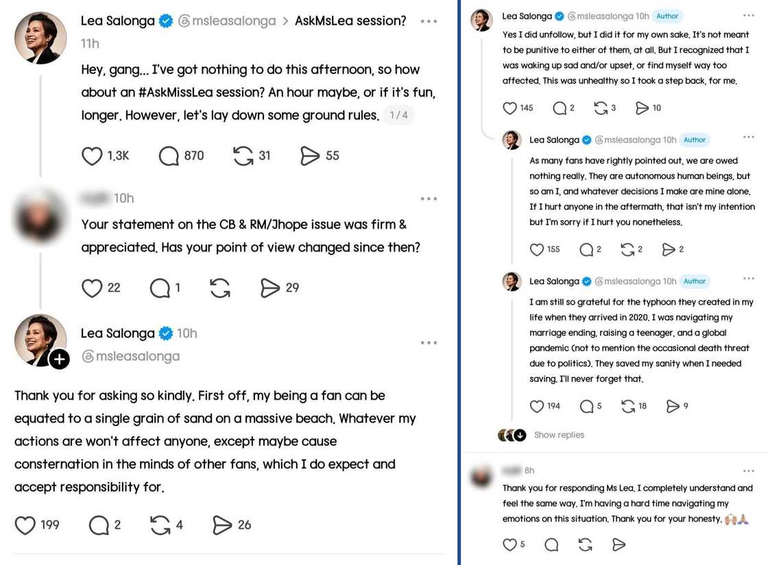 "I took a step back": Lea Salonga, nagsalita sa pag-unfollow niya sa dalawang BTS members