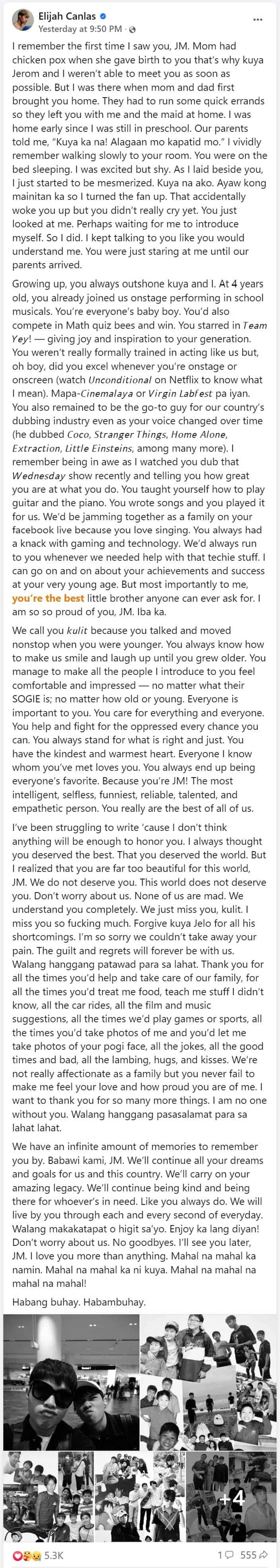 Elijah Canlas, nag-post ng madamdaming tribute para sa nakababatang kapatid: “Mahal na mahal ka ni kuya” Elijah Canlas, nag-post ng madamdaming tribute para sa nakababatang kapatid: “Mahal na mahal ka ni kuya”