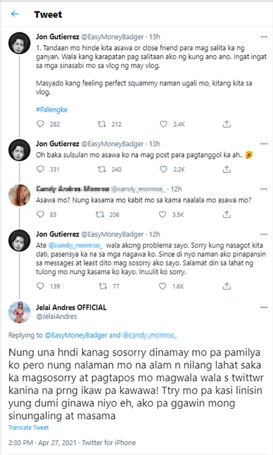 Jelai Andres sinupalpal ang "apology" ni Jon Gutierrez: "dinamay mo pa pamilya ko" Jelai Andres sinupalpal ang "apology" ni Jon Gutierrez: "dinamay mo pa pamilya ko"