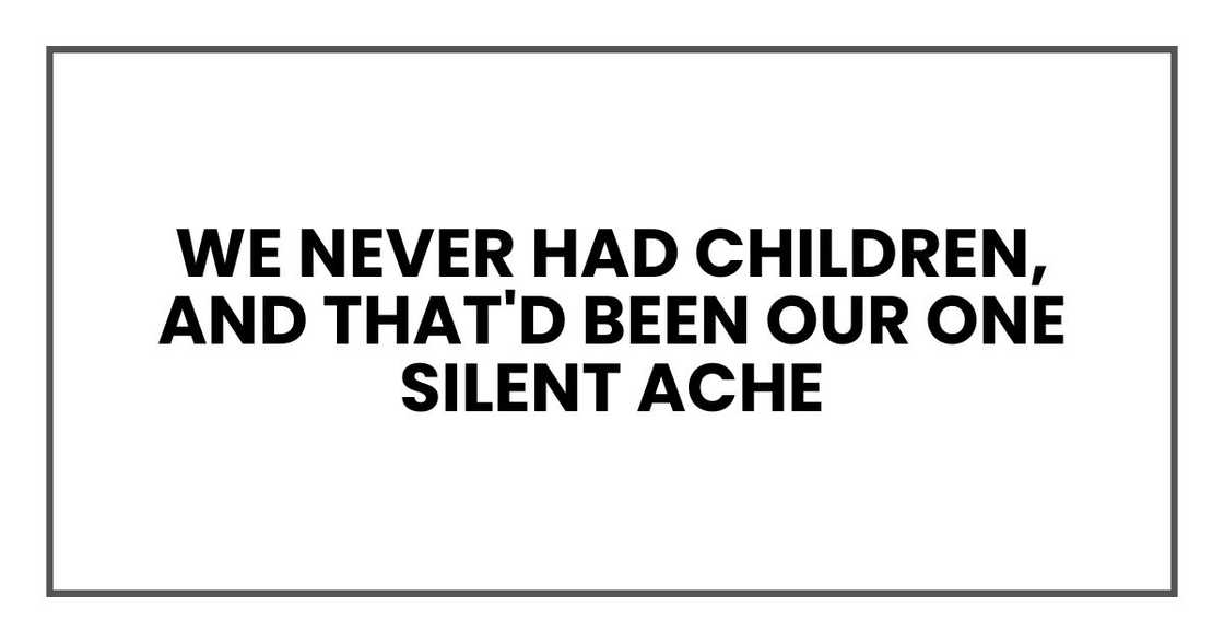 We never had children, and that'd been our one silent ache We never had children, and that'd been our one silent ache