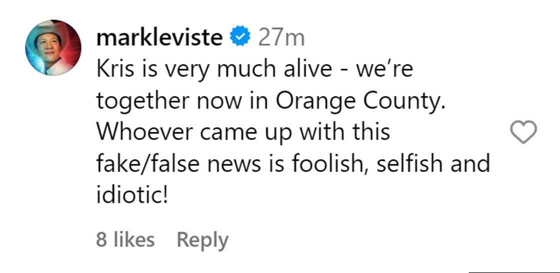 Mark Leviste sa gumawa ng fake news na pumanaw na si Kris Aquino: “foolish, selfish and idiotic” Mark Leviste sa gumawa ng fake news na pumanaw na si Kris Aquino: “foolish, selfish and idiotic”