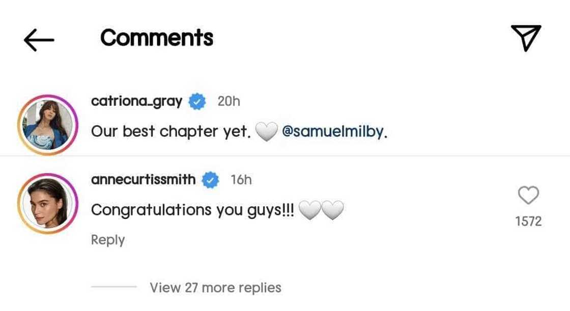 Anne Curtis congratulates Sam Milby, Catriona Gray on their engagement; netizens react Anne Curtis congratulates Sam Milby, Catriona Gray on their engagement; netizens react