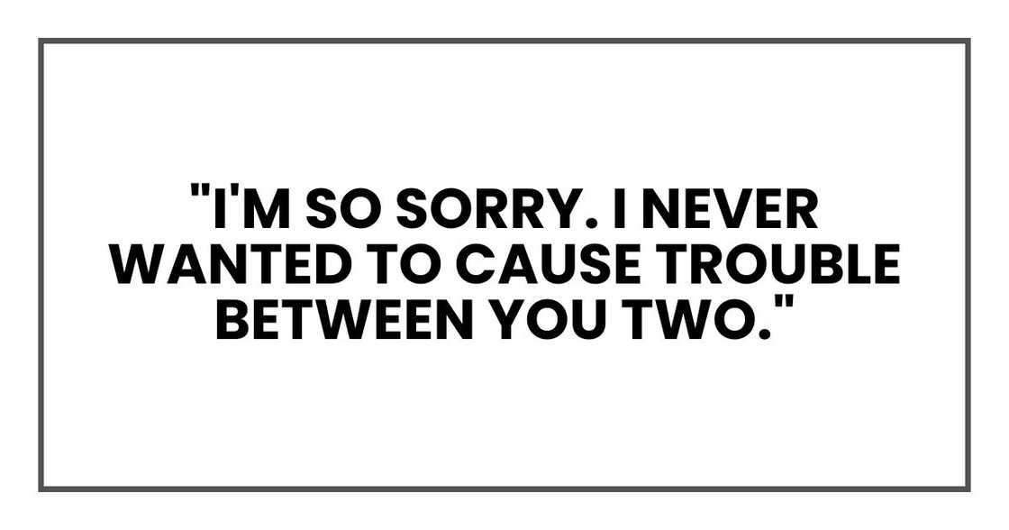 "I'm so sorry. I never wanted to cause trouble between you two."