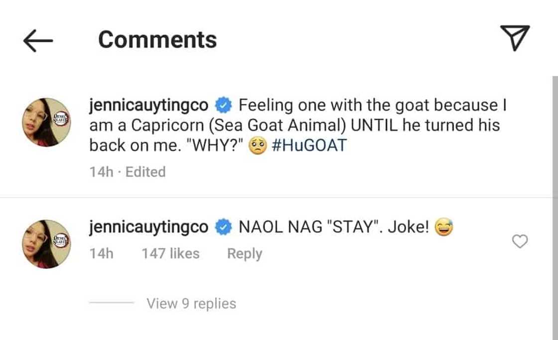 Jennica Garcia cracks joke about people who stay; posts "#huGOAT" photo