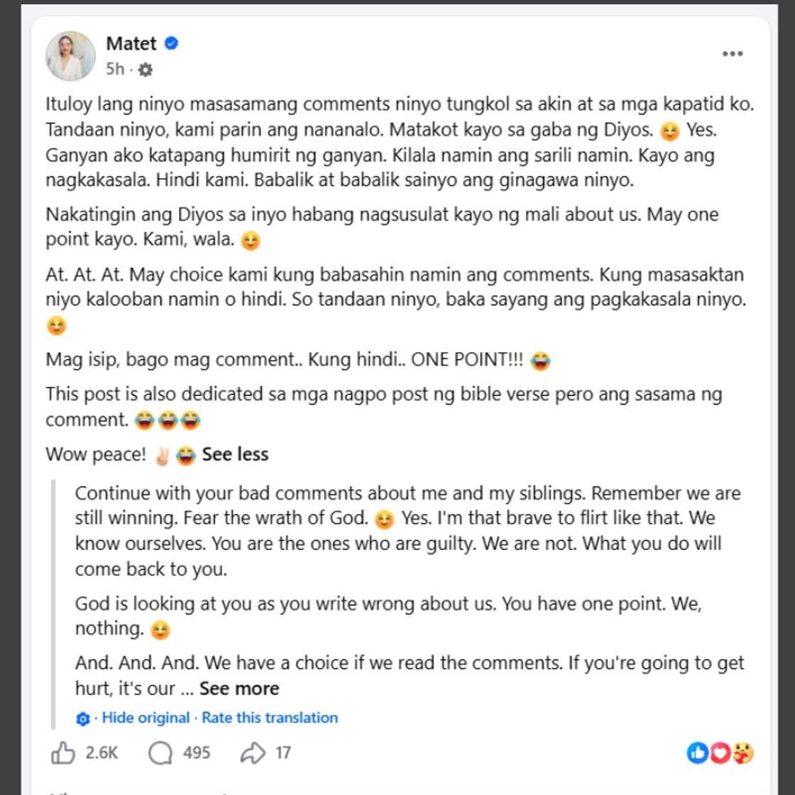Matet de Leon, diretsahang sinita si Ian de Leon sa mga umano’y iniwang detalye Matet de Leon, diretsahang sinita si Ian de Leon sa mga umano’y iniwang detalye