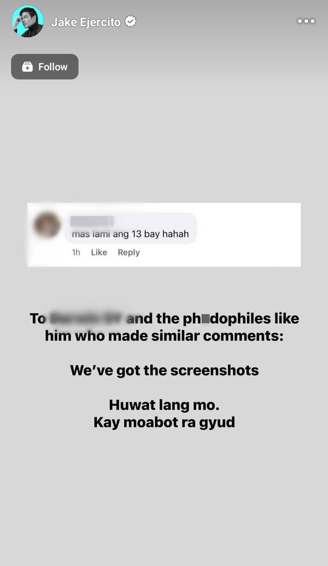 Jake Ejercito calls out netizens who left indecent comments: "Huwat lang mo" Jake Ejercito calls out netizens who left indecent comments: "Huwat lang mo"